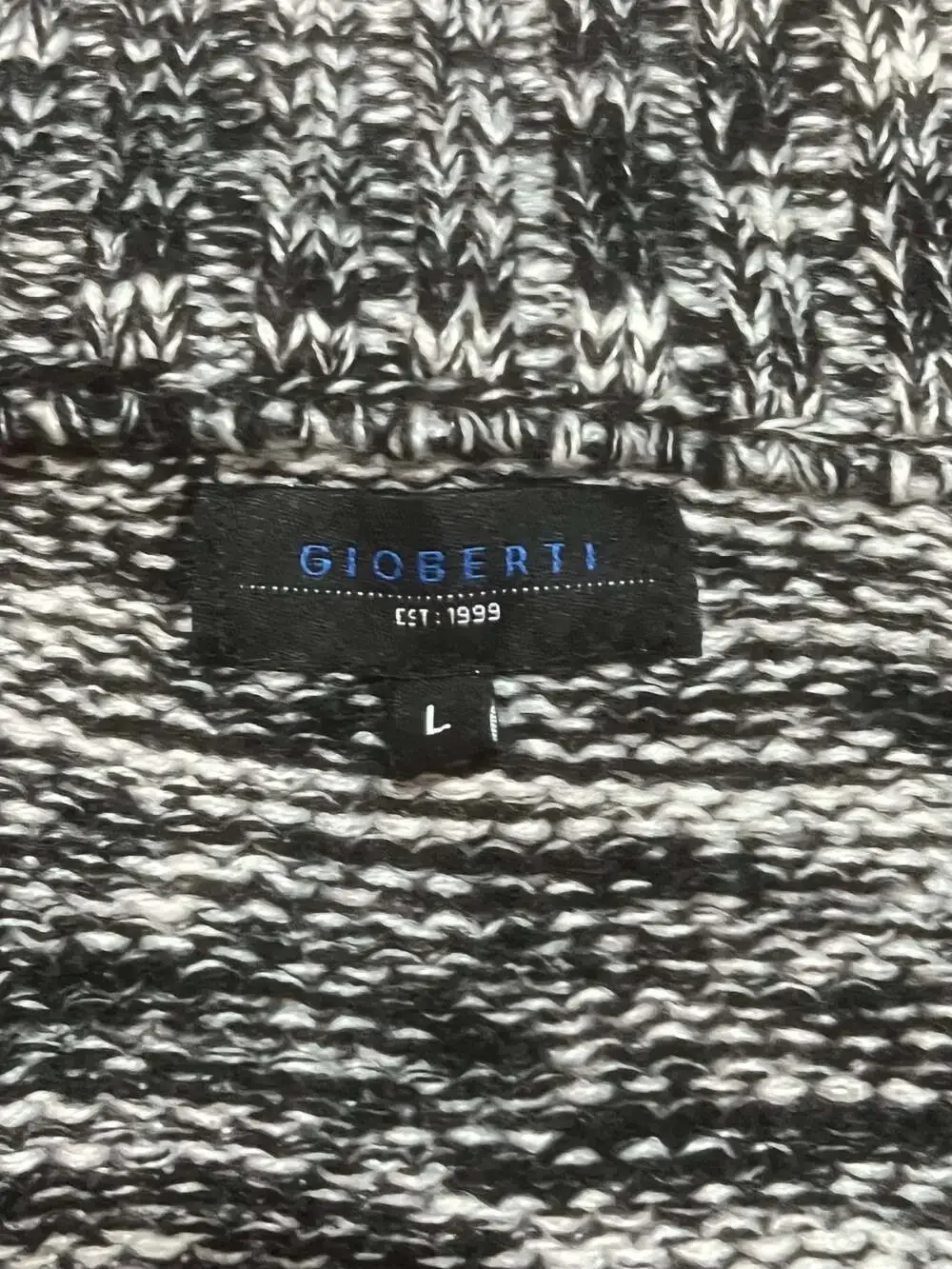 Gioberti Men's Full Zip Heavy Weight Twisted Marled Knit Sweater Black/White-L